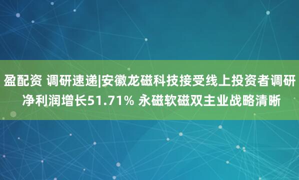 盈配资 调研速递|安徽龙磁科技接受线上投资者调研 净利润增长51.71% 永磁软磁双主业战略清晰